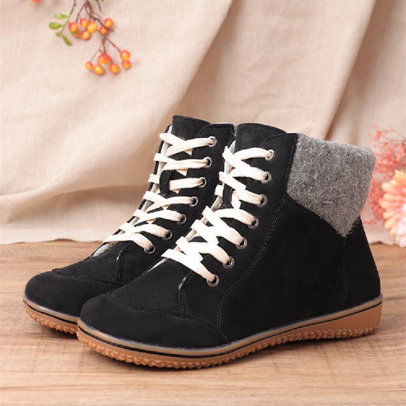 Damen Casual Woolen Splicing Warm Futter Lace Up Short Boots