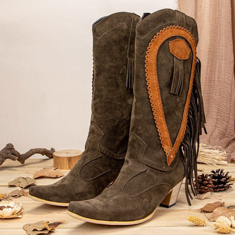 Damen Cowboystiefel In Übergröße Mit Spitzer Zehenpartie Und Dicken Absätzen