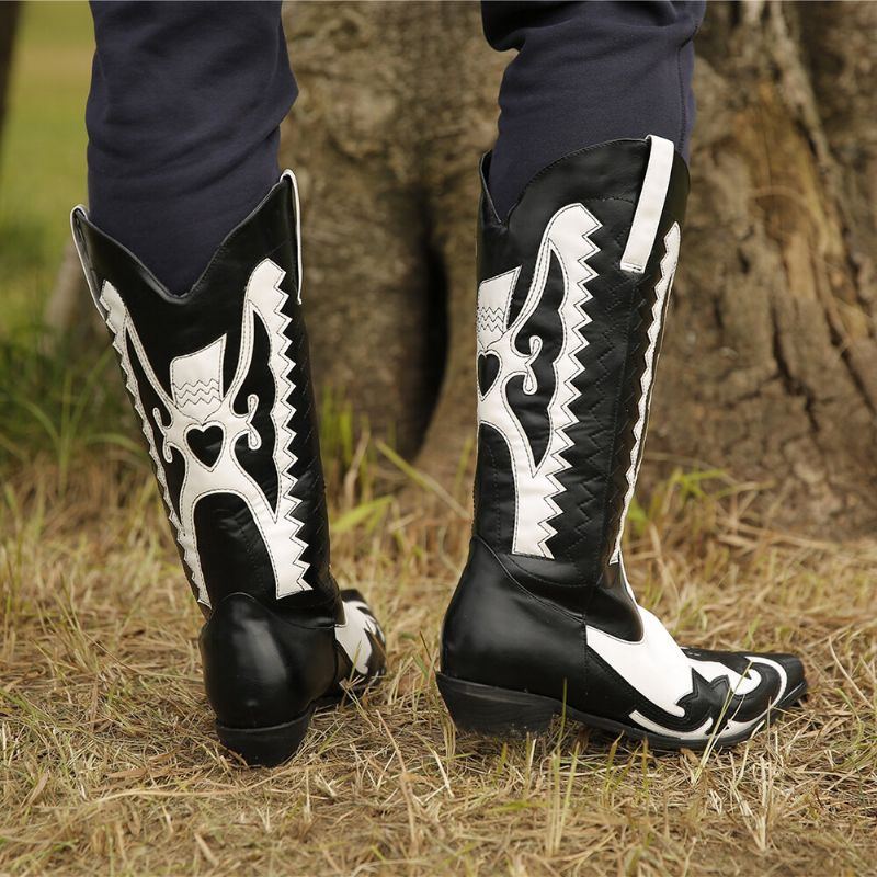 Damen Cowboystiefel Mit Spitzem Zehenmuster Und Dickem Absatz