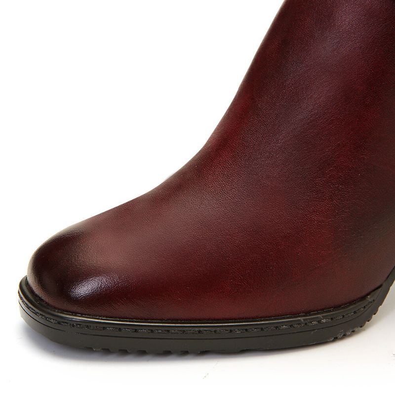 Damen Damen Blumen Burgund Schnalle Deco Karree Zehen Warm Gefütterte Reißverschluss Stiefeletten