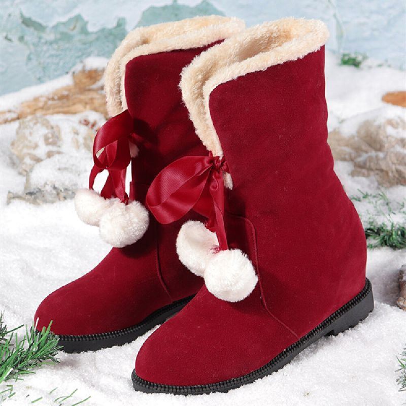 Damen Einfarbig Lässige Elegante Bommel Bowknot Warm Fluff Flanging Schneestiefel