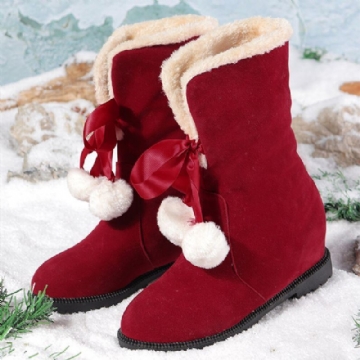 Damen Einfarbig Lässige Elegante Bommel Bowknot Warm Fluff Flanging Schneestiefel