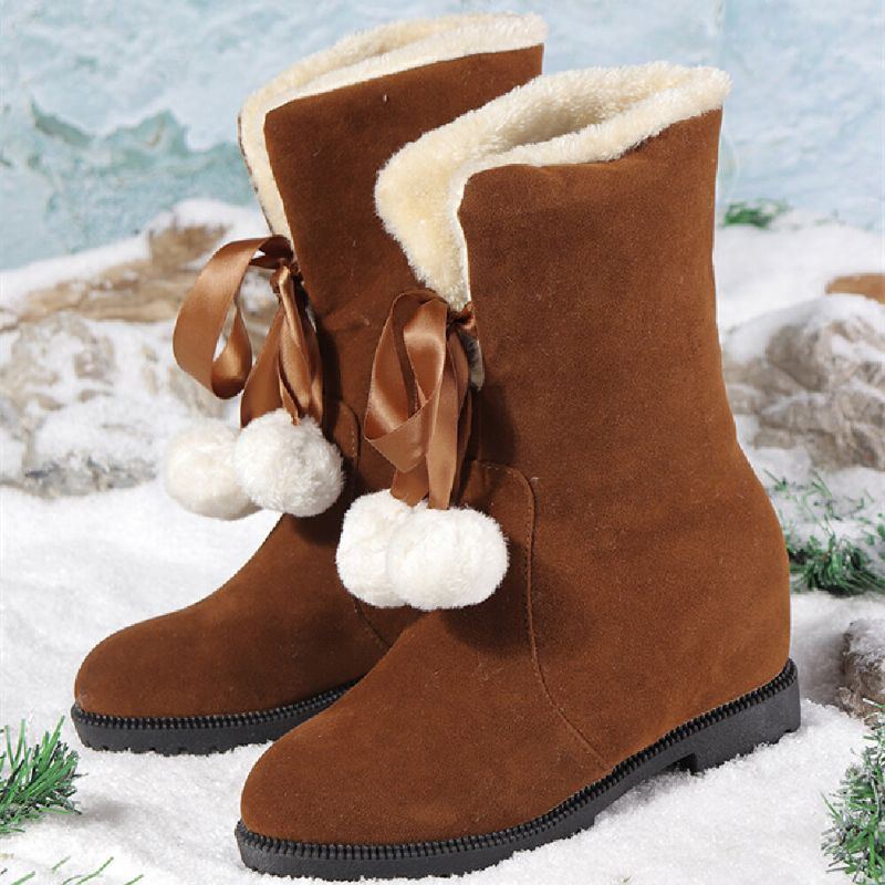 Damen Einfarbig Lässige Elegante Bommel Bowknot Warm Fluff Flanging Schneestiefel