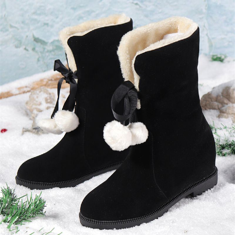 Damen Einfarbig Lässige Elegante Bommel Bowknot Warm Fluff Flanging Schneestiefel