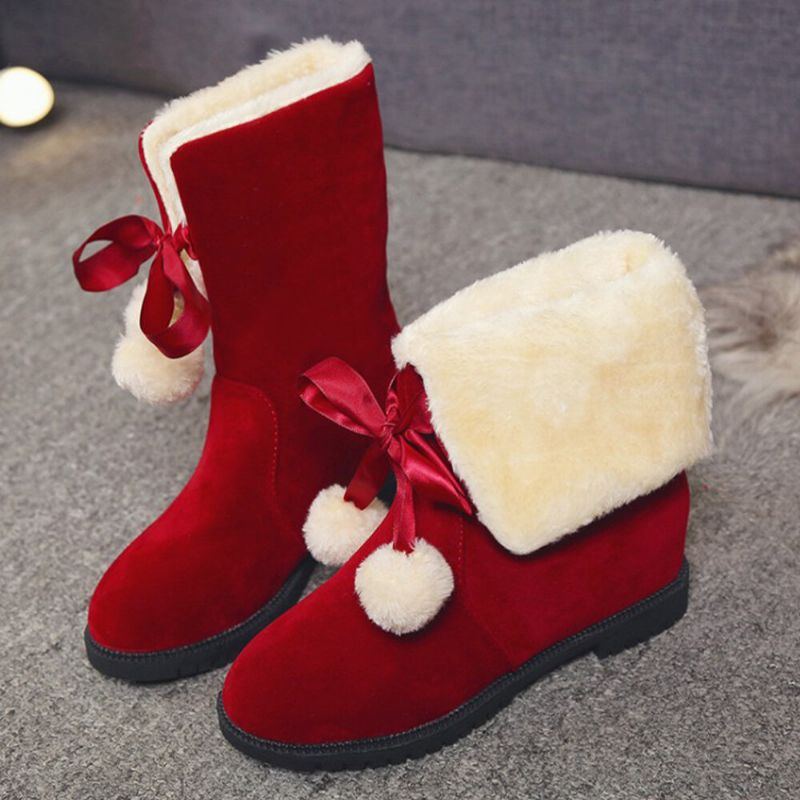 Damen Einfarbig Lässige Elegante Bommel Bowknot Warm Fluff Flanging Schneestiefel