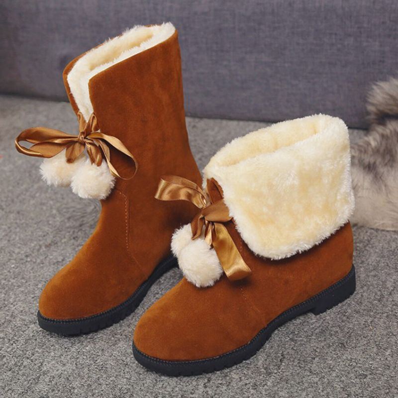 Damen Einfarbig Lässige Elegante Bommel Bowknot Warm Fluff Flanging Schneestiefel