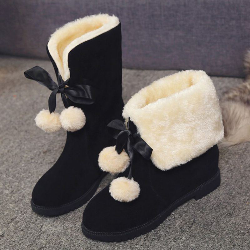 Damen Einfarbig Lässige Elegante Bommel Bowknot Warm Fluff Flanging Schneestiefel