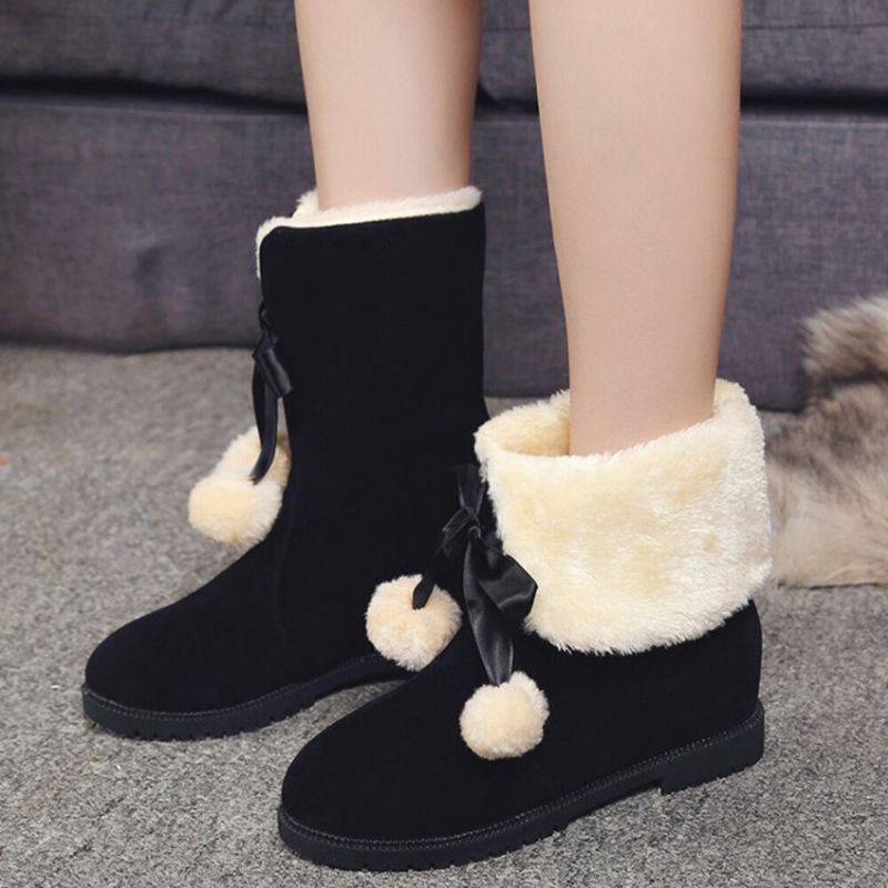 Damen Einfarbig Lässige Elegante Bommel Bowknot Warm Fluff Flanging Schneestiefel