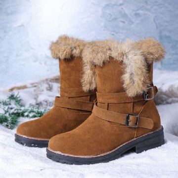 Damen Einfarbige Runde Zehe Beiläufige Elegante Schnallen Flusen Flansch Schneestiefel