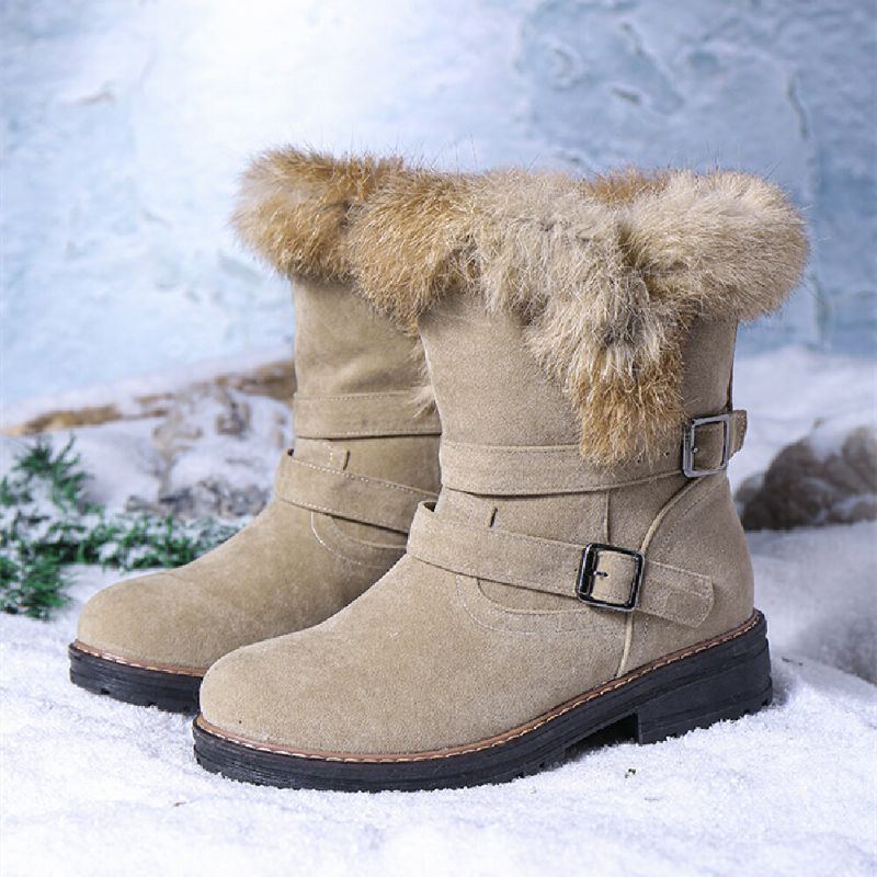 Damen Einfarbige Runde Zehe Beiläufige Elegante Schnallen Flusen Flansch Schneestiefel