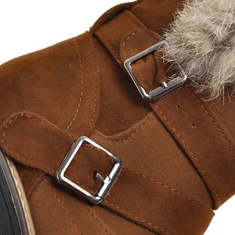 Damen Einfarbige Runde Zehe Beiläufige Elegante Schnallen Flusen Flansch Schneestiefel