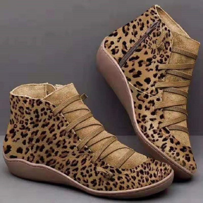 Damen Große Wildleder Leopard Korn Slip On Bequeme Lässige Knöchelkurze Stiefel