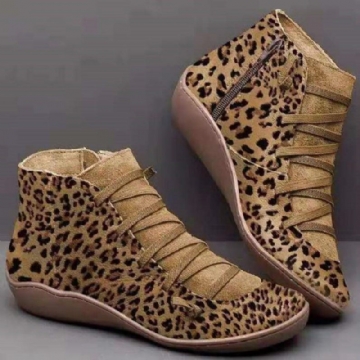 Damen Große Wildleder Leopard Korn Slip On Bequeme Lässige Knöchelkurze Stiefel