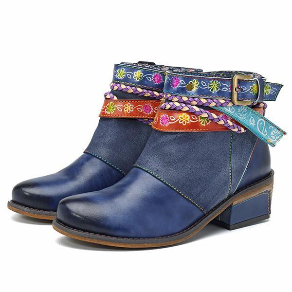 Damen Handgemachte Weaving Strap Ankle Boots Aus Leder