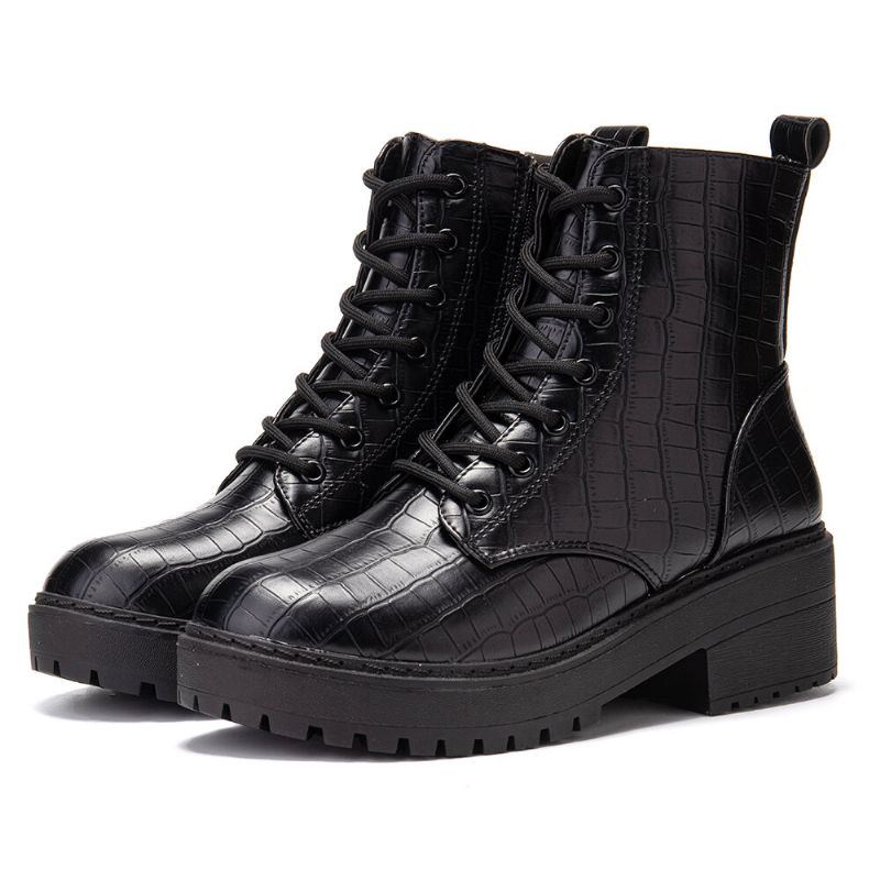 Damen Lässiger Britischer Stil Veins Chunky Heel Short Boots