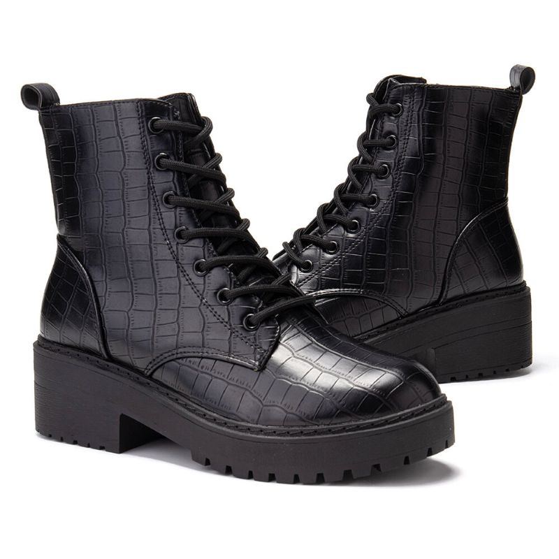 Damen Lässiger Britischer Stil Veins Chunky Heel Short Boots