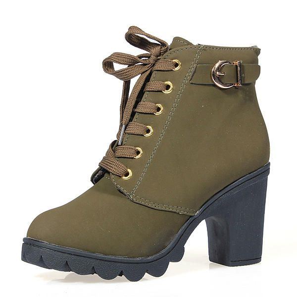 Damen Mädchen High Top Heel Ankle Boots Winter Pumps Lace Up Buckle Suede Schuhe