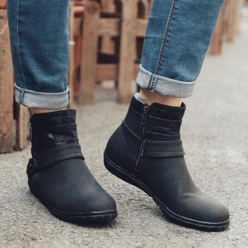 Damen Nähte Rutschfestes Plüschfutter Warme Lässige Kurze Stiefeletten