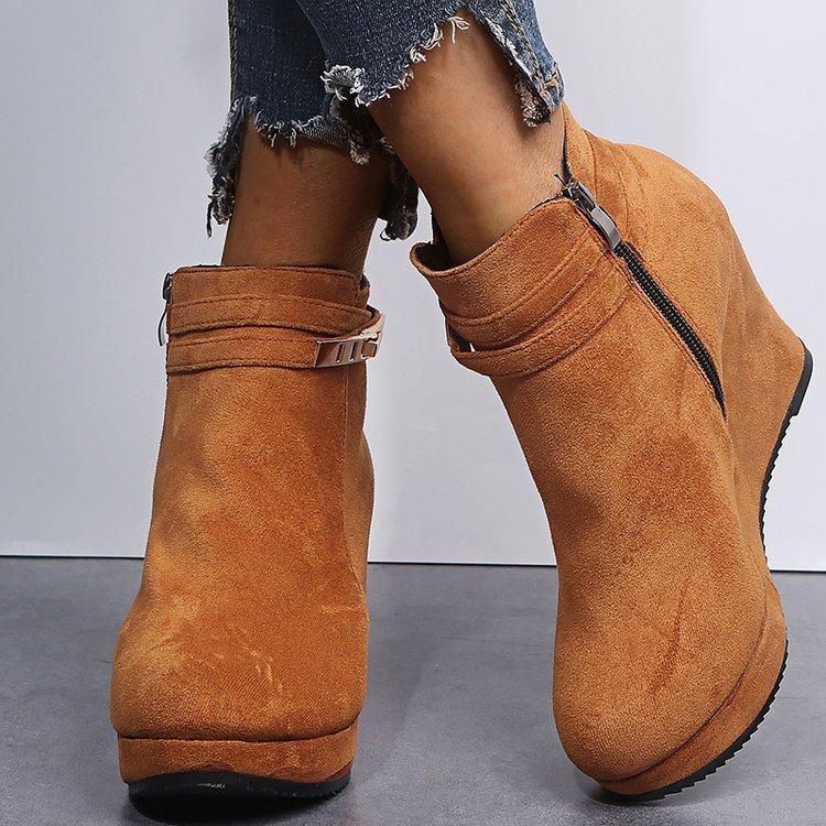 Damen Plus Size Rutschfeste Knöchelkurze Stiefel Mit Keilabsatz