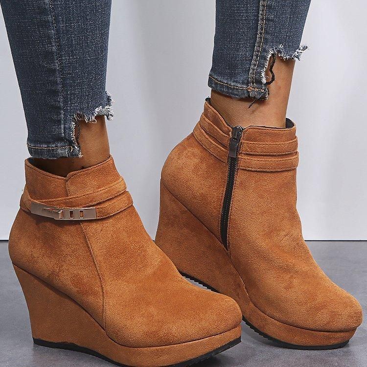 Damen Plus Size Rutschfeste Knöchelkurze Stiefel Mit Keilabsatz