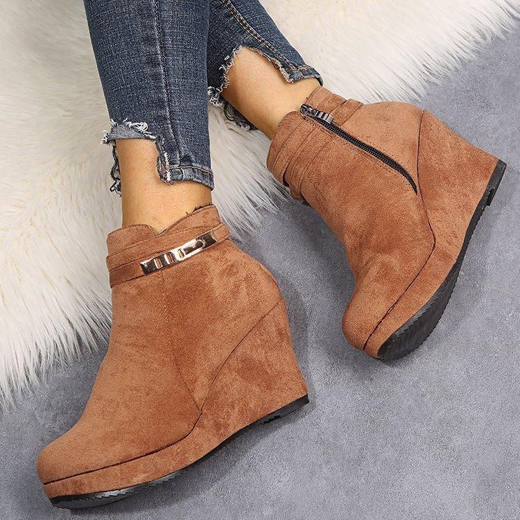 Damen Plus Size Rutschfeste Knöchelkurze Stiefel Mit Keilabsatz