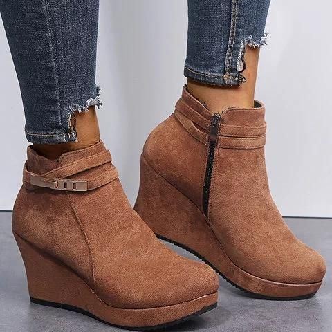 Damen Plus Size Rutschfeste Knöchelkurze Stiefel Mit Keilabsatz