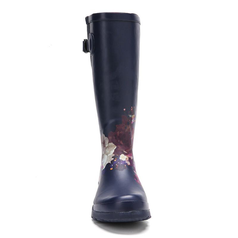 Damen Regenstiefel Aus Weichem Naturkautschuk Mit Blumenmuster Rutschfest Wasserdicht Mit Niedrigem Absatz Kniehohe Regenstiefel