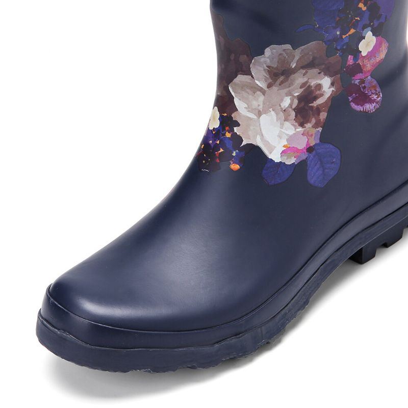 Damen Regenstiefel Aus Weichem Naturkautschuk Mit Blumenmuster Rutschfest Wasserdicht Mit Niedrigem Absatz Kniehohe Regenstiefel