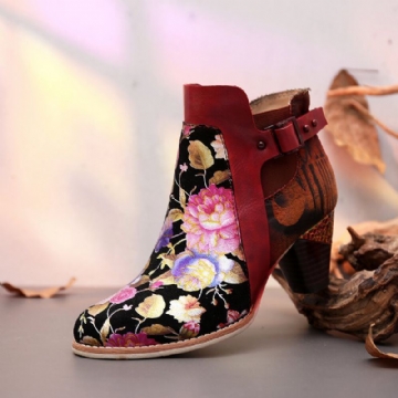 Damen Retro Blume Mit Blumen Kombiniert Mit Eleganten Einzigartigen High Heel Stiefeln Im Modernen Stil