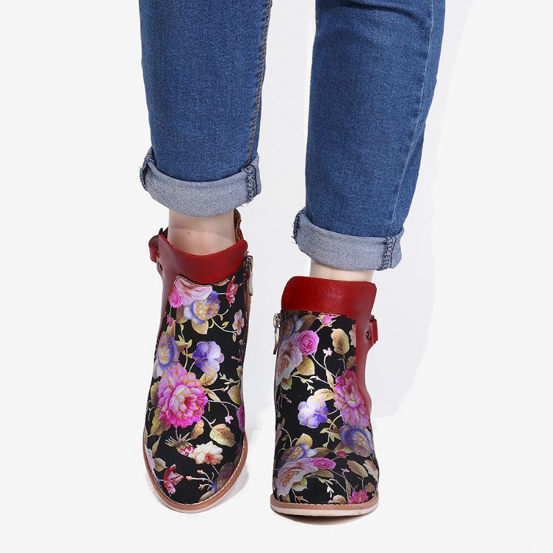 Damen Retro Blume Mit Blumen Kombiniert Mit Eleganten Einzigartigen High Heel Stiefeln Im Modernen Stil