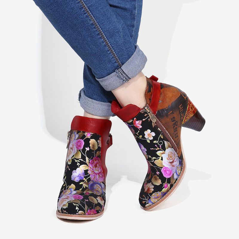 Damen Retro Blume Mit Blumen Kombiniert Mit Eleganten Einzigartigen High Heel Stiefeln Im Modernen Stil