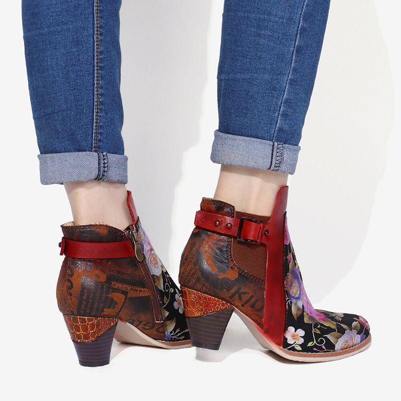 Damen Retro Blume Mit Blumen Kombiniert Mit Eleganten Einzigartigen High Heel Stiefeln Im Modernen Stil