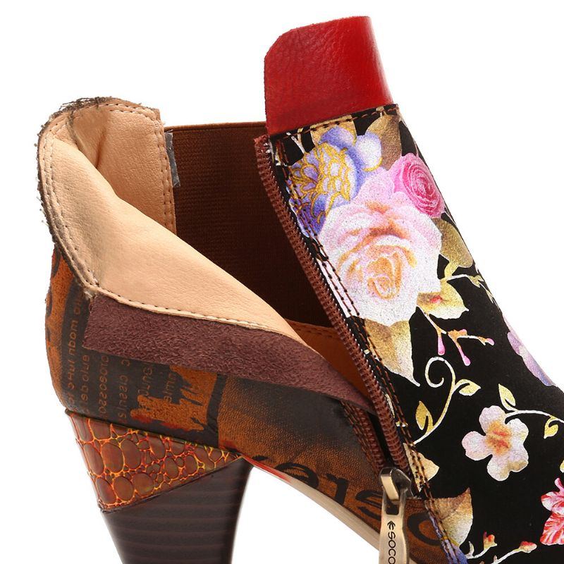 Damen Retro Blume Mit Blumen Kombiniert Mit Eleganten Einzigartigen High Heel Stiefeln Im Modernen Stil