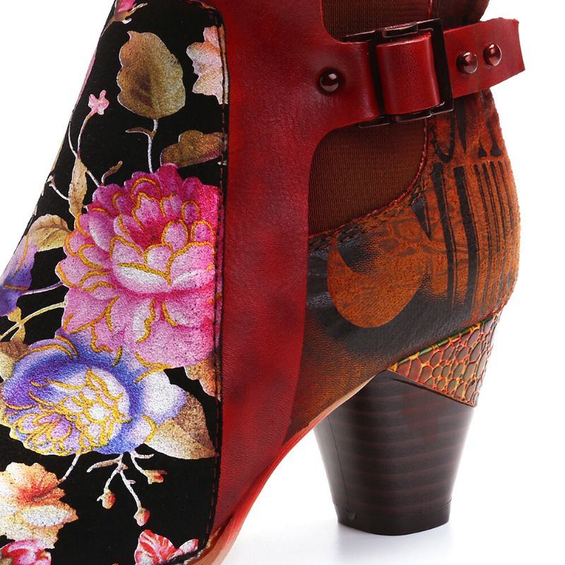 Damen Retro Blume Mit Blumen Kombiniert Mit Eleganten Einzigartigen High Heel Stiefeln Im Modernen Stil