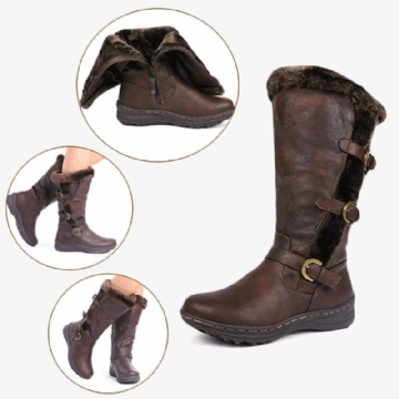 Damen Retro Plüschfutter Warme Lässige Mittlere Waden Schneestiefel