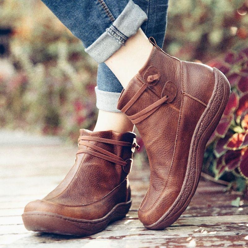 Damen Retro Rutschfeste Weiche Sohle Lässige Lederstiefeletten