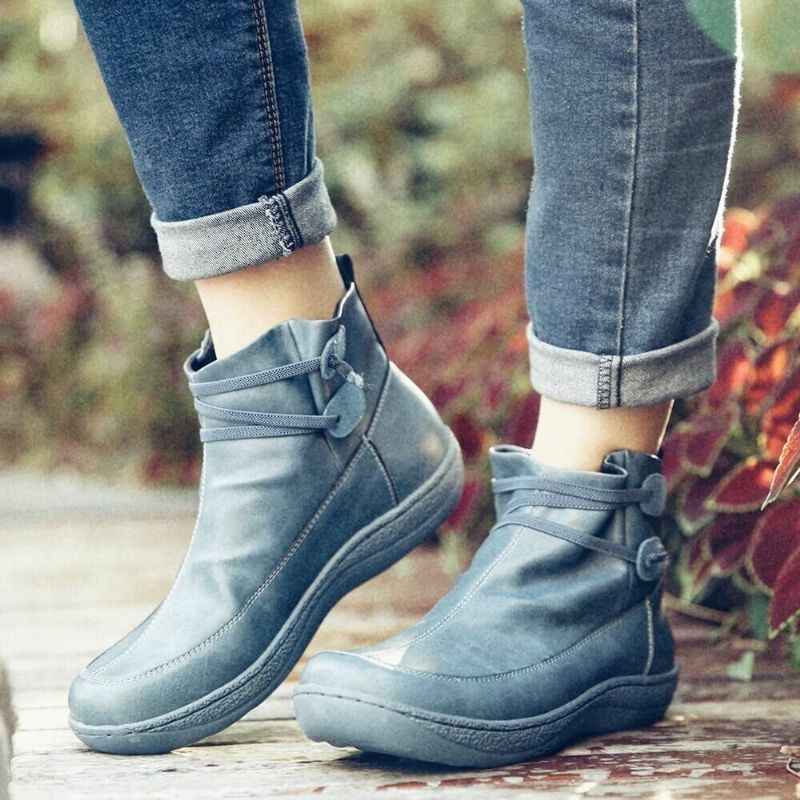 Damen Retro Rutschfeste Weiche Sohle Lässige Lederstiefeletten