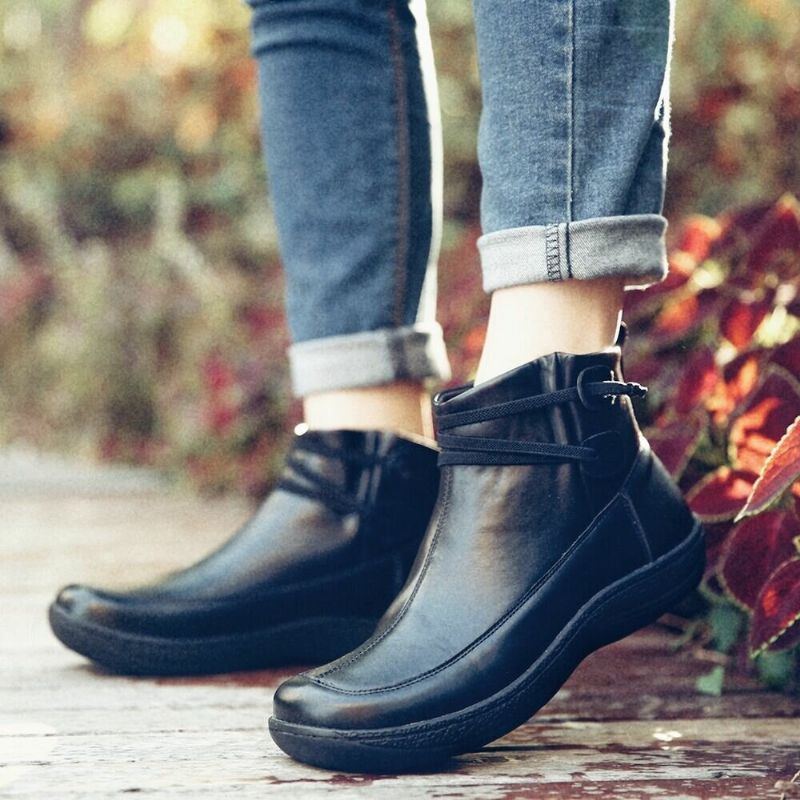 Damen Retro Rutschfeste Weiche Sohle Lässige Lederstiefeletten