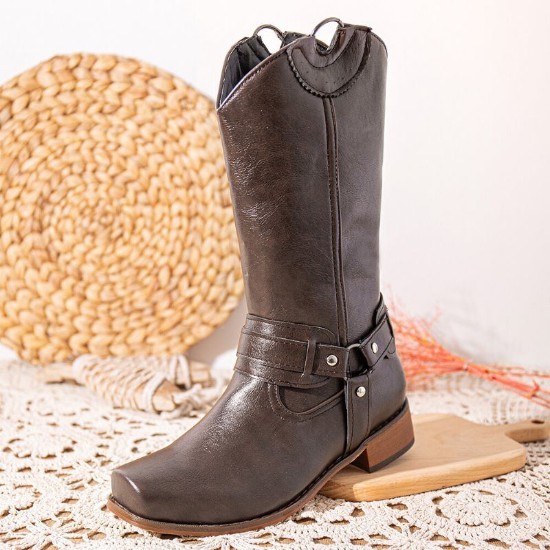 Damen Retro Stiefel Mit Eckiger Zehenpartie