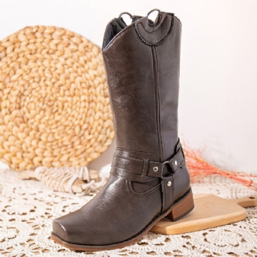 Damen Retro Stiefel Mit Eckiger Zehenpartie