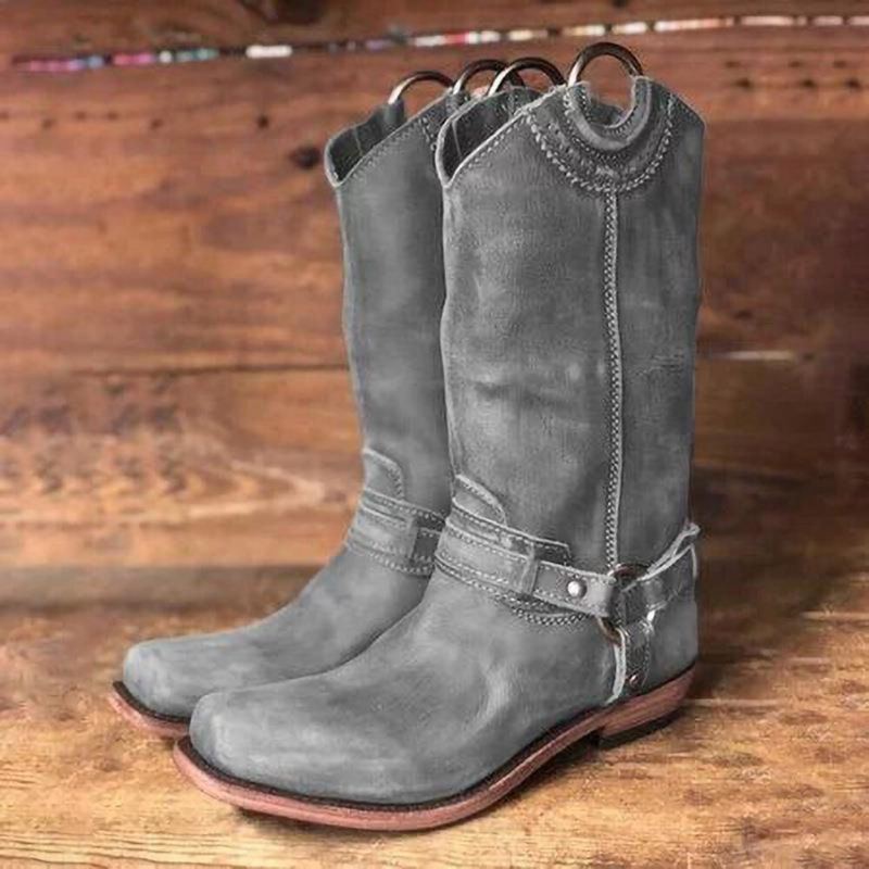 Damen Retro Stiefel Mit Eckiger Zehenpartie