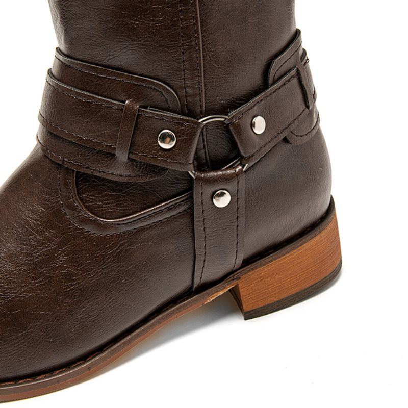 Damen Retro Stiefel Mit Eckiger Zehenpartie