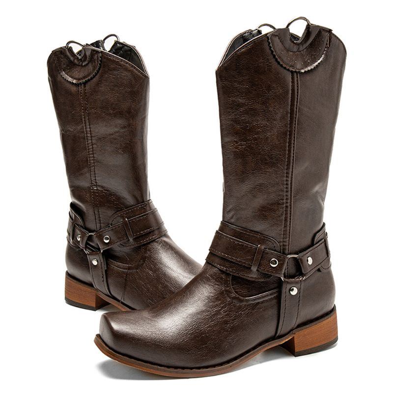 Damen Retro Stiefel Mit Eckiger Zehenpartie