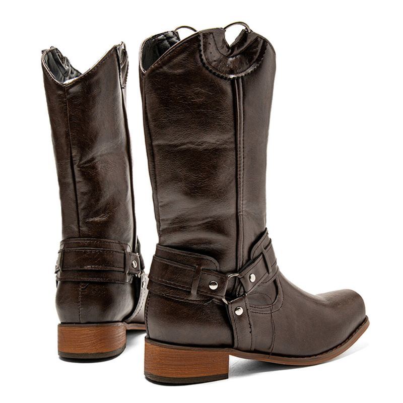 Damen Retro Stiefel Mit Eckiger Zehenpartie