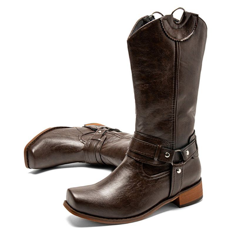 Damen Retro Stiefel Mit Eckiger Zehenpartie