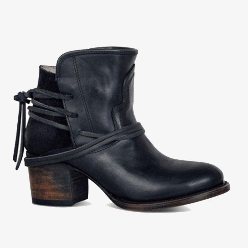 Damen Retro Stiefeletten Mit Riemchen Und Klobigem Absatz