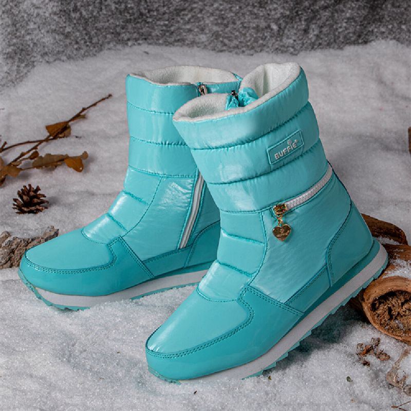 Damen Schneestiefel Mit Warmem Fellfutter Wasserdichtem Reißverschluss Und Mittlerer Wade