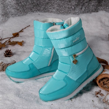 Damen Schneestiefel Mit Warmem Fellfutter Wasserdichtem Reißverschluss Und Mittlerer Wade