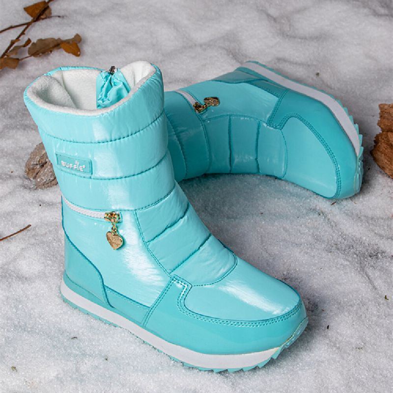 Damen Schneestiefel Mit Warmem Fellfutter Wasserdichtem Reißverschluss Und Mittlerer Wade