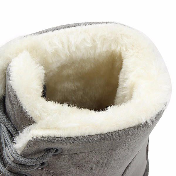 Damen Schnürstiefeletten Für Den Winter Flache Wildlederschuhe Mit Warmem Pelzfutter